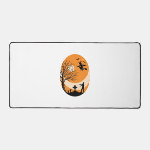 Vintage Halloween Witch Moon Graveyard Vector Desi Desk Mat