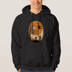 Vintage Halloween Witch Moon Graveyard Vector Desi Hoodie