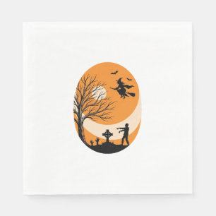 Vintage Halloween Witch Moon Graveyard Vector Desi Napkin