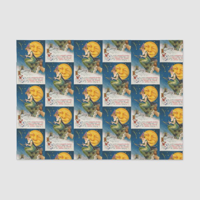 Vintage Halloween witch moon tiled party tissue Paper (Front)
