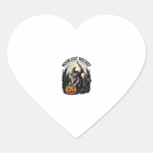 Vintage Halloween Witch Moonlight Mischief Graphic Heart Sticker