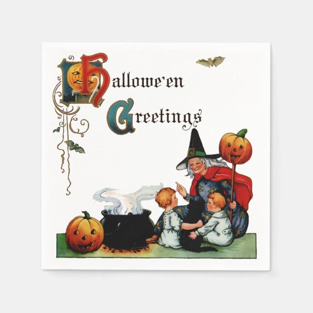 Vintage Halloween Witch Napkin (Front)