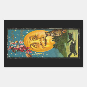 Vintage Halloween Witch over the Moon Rectangular Sticker