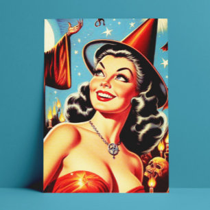 Vintage Halloween Witch Pin-up Postcard