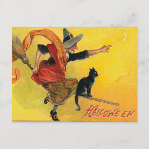 Vintage Halloween Witch Postcard