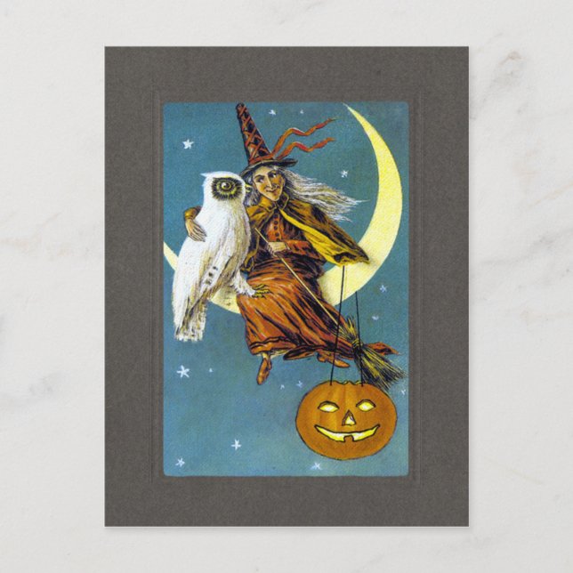 Vintage Halloween Witch Postcard (Front)