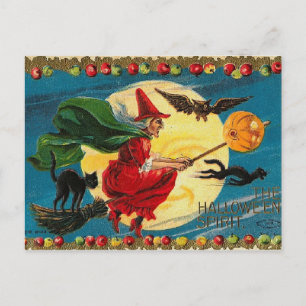 Vintage Halloween witch Postcard