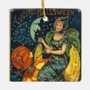 Vintage Halloween Witch Poster Ceramic Ornament