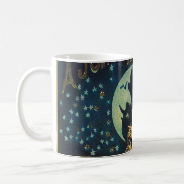 Vintage Halloween Witch Poster Coffee Mug (Left)