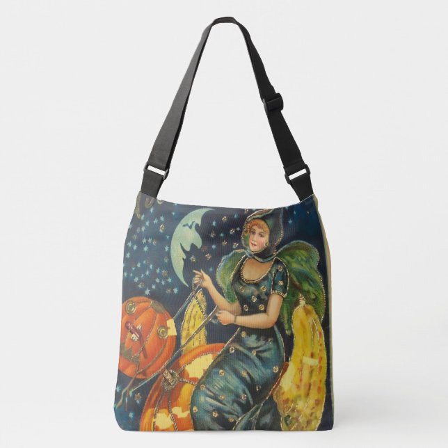 Vintage Halloween Witch Poster Crossbody Bag (Front)