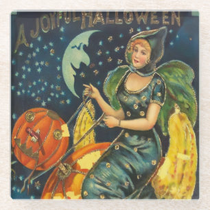 Vintage Halloween Witch Poster Glass Coaster