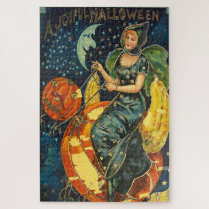 Vintage Halloween Witch Poster Jigsaw Puzzle