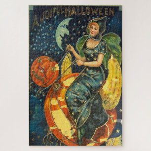 Vintage Halloween Witch Poster Jigsaw Puzzle