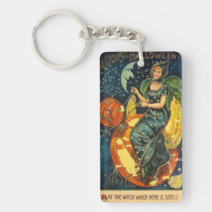 Vintage Halloween Witch Poster Key Ring