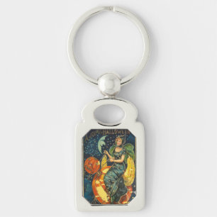 Vintage Halloween Witch Poster Key Ring