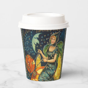 Vintage Halloween Witch Poster Paper Cups