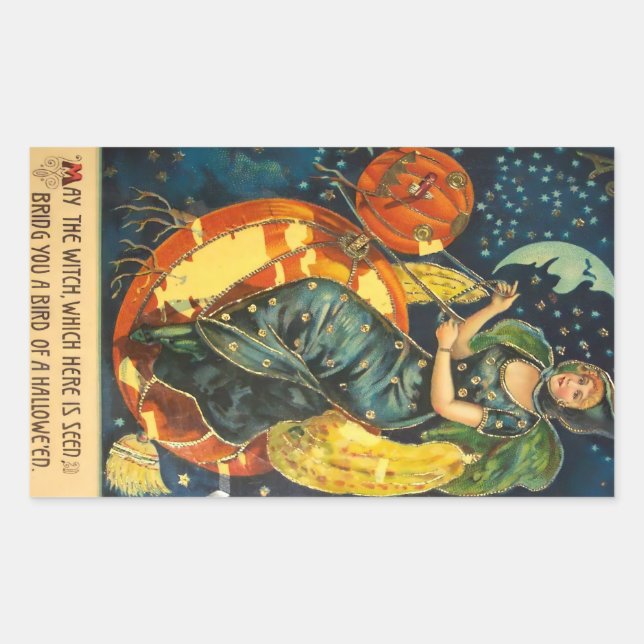 Vintage Halloween Witch Poster Rectangular Sticker (Front)