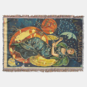Vintage Halloween Witch Poster Throw Blanket