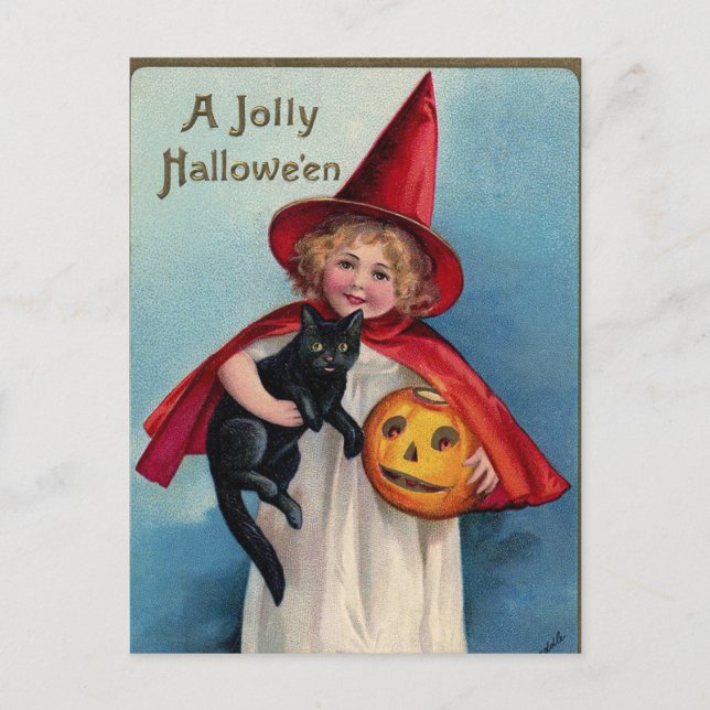 Vintage Halloween witch pumpkin Holiday postcard (Front)