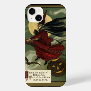 Vintage Halloween Witch Riding Broomstick with Cat Case-Mate iPhone 14 Plus Case