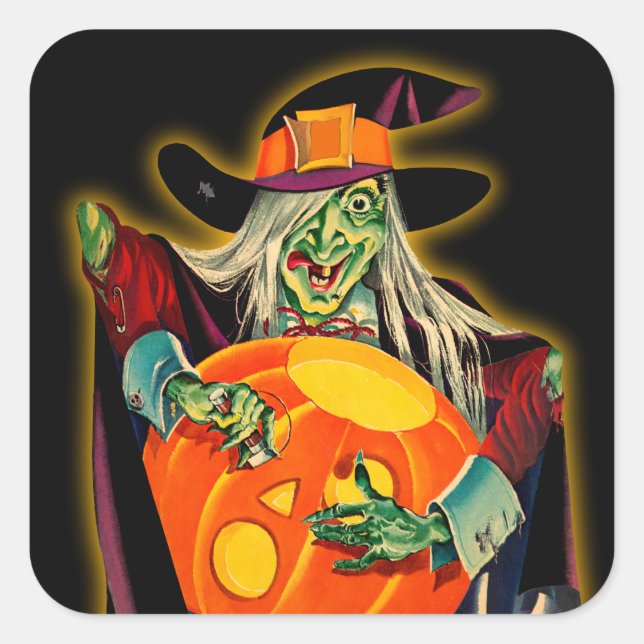 Vintage Halloween Witch Sticker (Front)