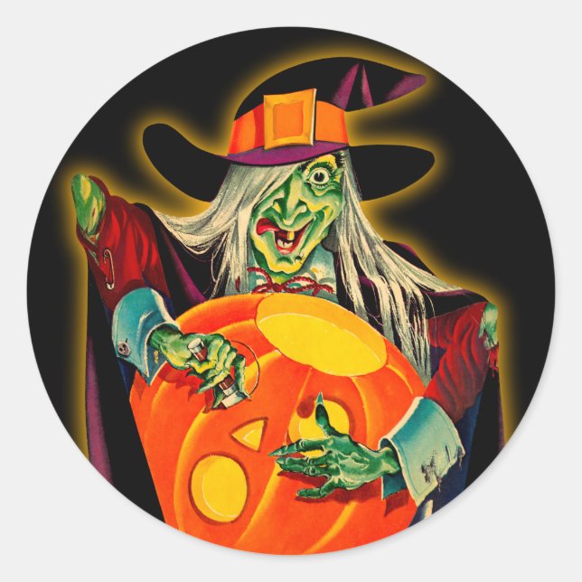 Vintage Halloween Witch Sticker (Front)