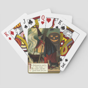 Vintage Halloween Witch Stirring Magic Cauldron Playing Cards