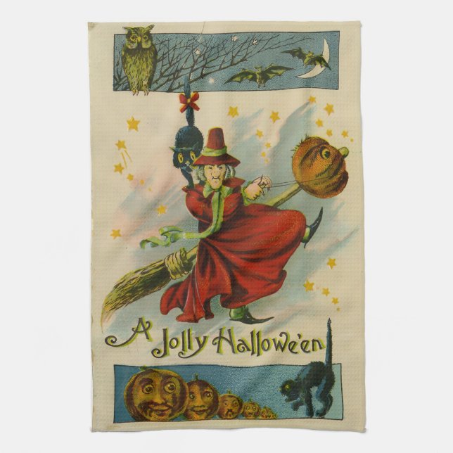 Vintage Halloween Witch  Tea Towel (Vertical)