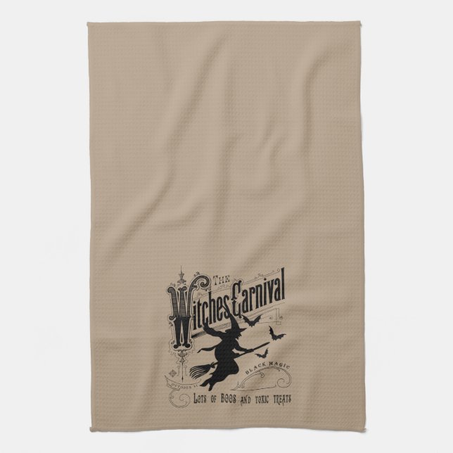 Vintage Halloween Witch Tea Towel (Vertical)