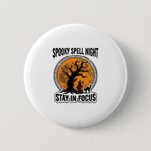 Vintage Halloween Witch Tree and Black Cat Graphic 6 Cm Round Badge