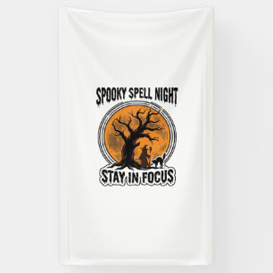 Vintage Halloween Witch Tree and Black Cat Graphic Banner