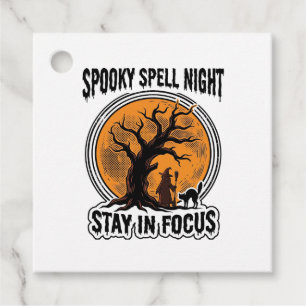 Vintage Halloween Witch Tree and Black Cat Graphic Favour Tags