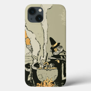 Vintage Halloween, Witch with Cauldron and Cats iPhone 13 Case