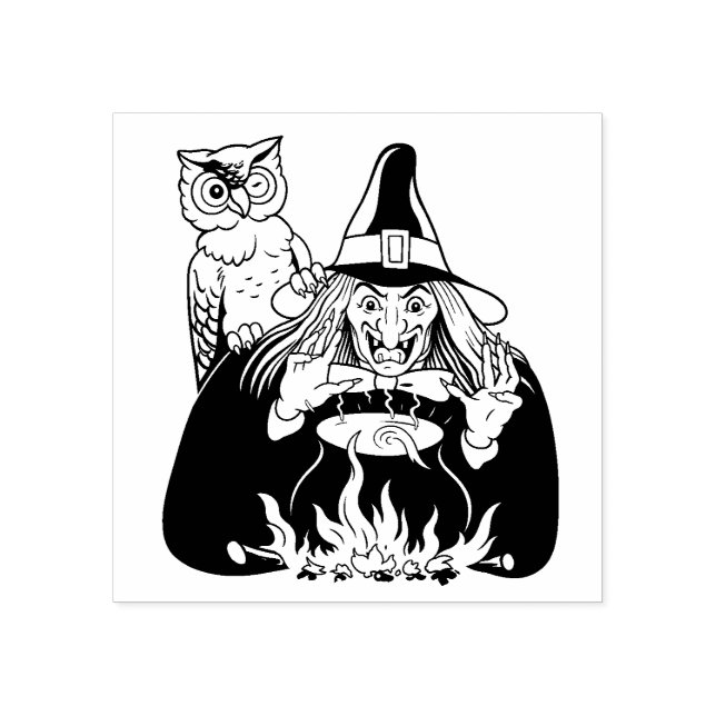 Vintage Halloween Witch with Owl Rubber Stamp (Imprint)