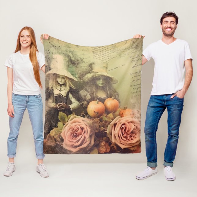 Vintage Halloween Witchcraft Fleece Blanket (In Situ)
