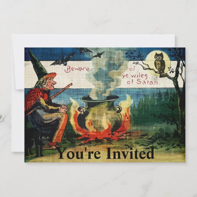 Vintage Halloween Witches Brew & Owl Invitation (Front)