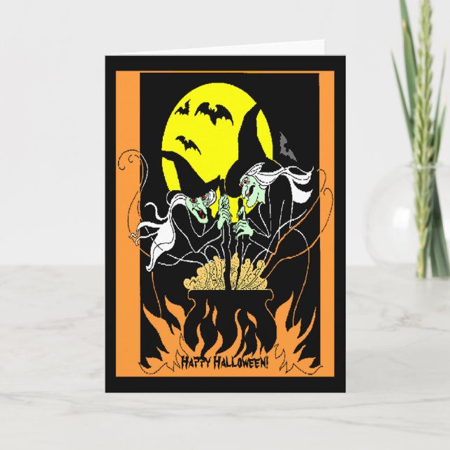 Vintage Halloween Witches Cauldron Card (Front)