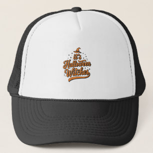 Vintage Halloween Witches Typography Shirt Design_ Trucker Hat