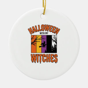 Vintage Halloween Witches Witch Broom T-Shirt Desi Ceramic Ornament