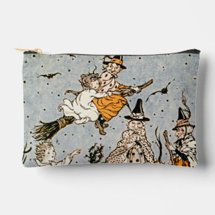 Vintage Halloween Witches with Broom Accessory Pouch