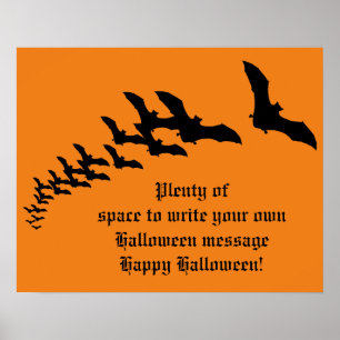 Vintage Halloween with a Swarm of Flying Bats Poster