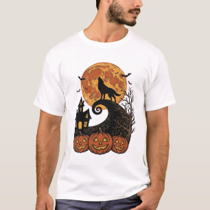 Vintage Halloween Wolf Moon Pumpkin Shirt Design_1