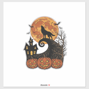 Vintage Halloween Wolf Moon Pumpkin Shirt Design_1