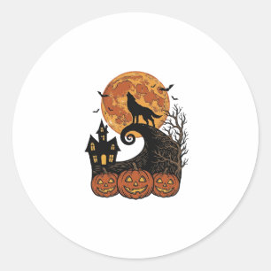 Vintage Halloween Wolf Moon Pumpkin Shirt Design_1 Classic Round Sticker