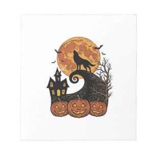 Vintage Halloween Wolf Moon Pumpkin Shirt Design_1 Notepad
