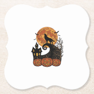 Vintage Halloween Wolf Moon Pumpkin Shirt Design_1 Paper Coaster
