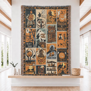 Vintage Halloween Woven Throw Blanket