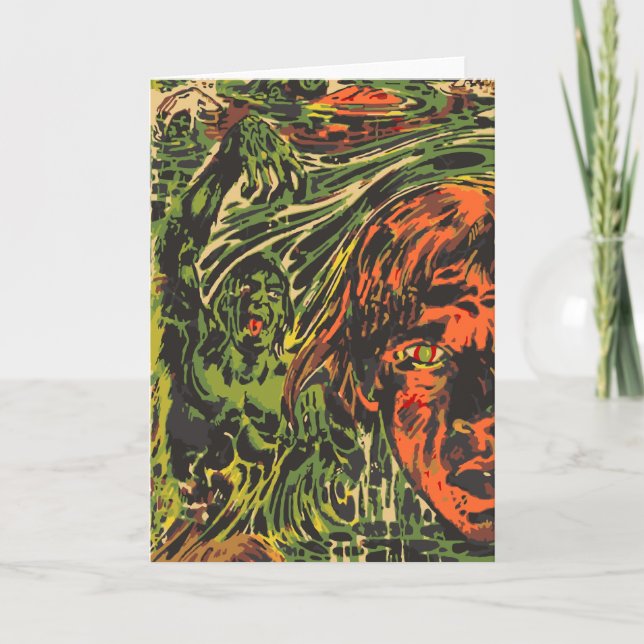 Vintage Halloween Zombies, Grafitti Street Art Card (Front)