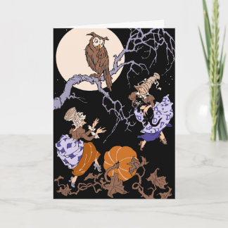 Vintage HalloweenDancing Witches - Black Cat - Owl Card