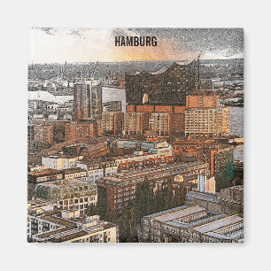 Vintage Hamburg Germany Panorama View  Magnet